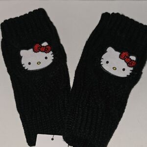 Hello Kitty Black Fingerless Gloves with Red Bow